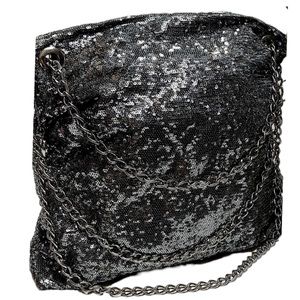 Big Budda Silver Black Sequin Silver Chain Shoulder Bag
